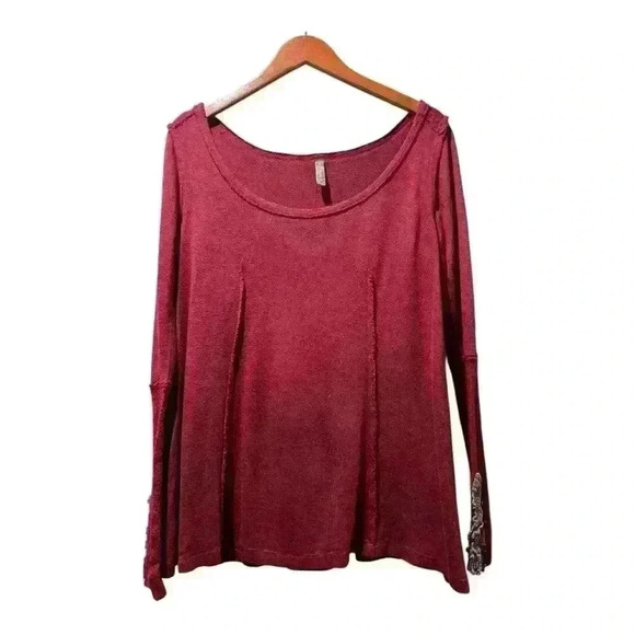 🆕Free People Red Smocked Scoop Neck Blouse Medium - Picture 1 of 11
